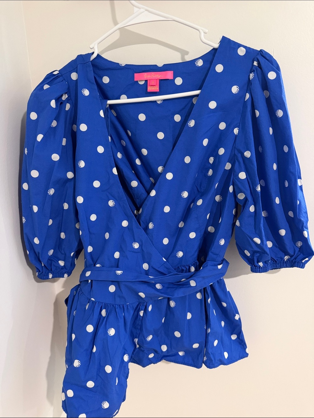 Lilly Pulitzer Royal Blue Polka Dot Wrap Blouse